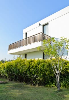 Garden with white building