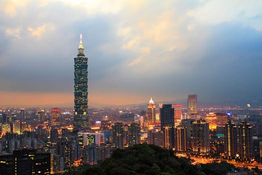 Full view of Taipei, Taiwan evening for adv or others purpose use