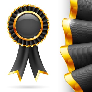 Shiny black award ribbon with golden edging. Fabric with highly detailed texture