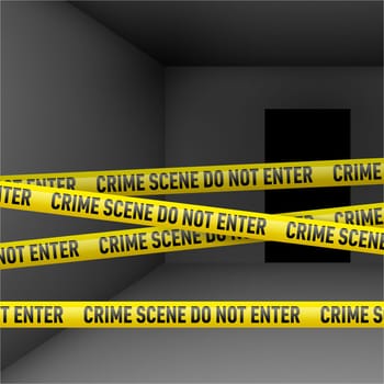 Dark room  with police danger tape. Crime or emergency scene