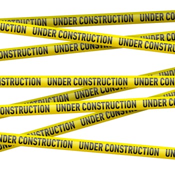 Realistic yellow danger tape with Under construction text. Illustration on white background