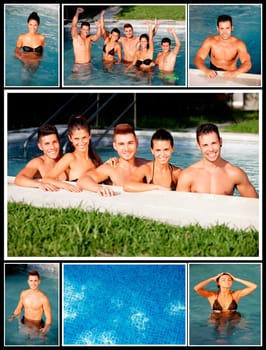 Collage of young people in the pool