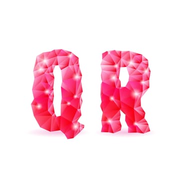 Shiny ruby polygonal font. Crystal style Q and R letters
