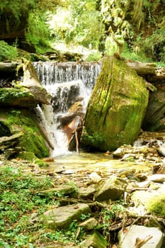 Water stream movement on the stone background, Nepal Himalayan forest .