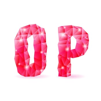 Shiny ruby polygonal font. Crystal style O and P letters