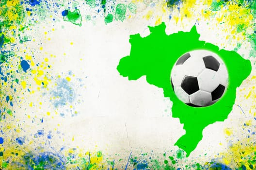 Vintage photo of soccer ball, Brazil map and the colors of the Brazil flag