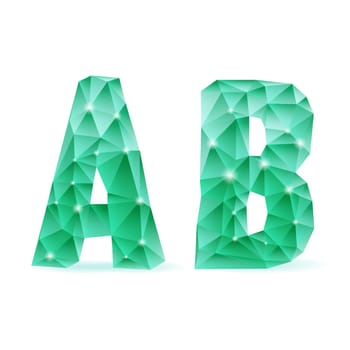 Shiny emerald green polygonal font. Crystal style A and B letters