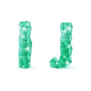 Shiny emerald green polygonal font. Crystal style I and J letters