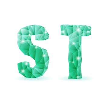 Shiny emerald green polygonal font. Crystal style S and T letters