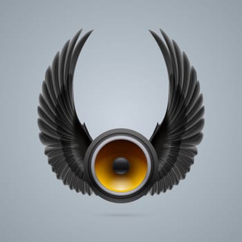 Music speaker with two crow wings up.