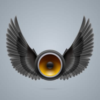 Music speaker with two raised black wings.