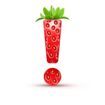 Exclamation point in strawberry style with green leaves
