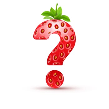 Question mark in strawberry style with green leaves