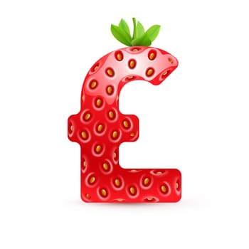 Pound symbol in strawberry style with green leaves