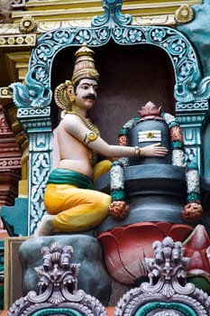 Statue of Markandeya , ardent devotee of Lord Shiva, embracing him after worshiping at Meenakshi Temple, Madurai, Tamil Nadu, India, Asia