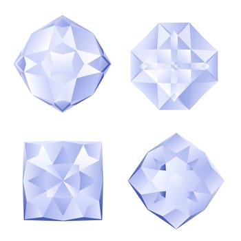 Set of four shiny rhinestones on white background