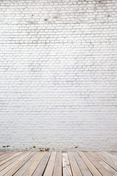 white brick wall and wood floor background