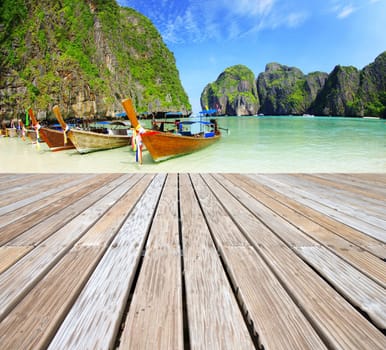 Tropical beach, longtail boats, Andaman Sea, Thailand