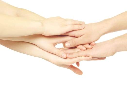 pile of hands isolated on a white