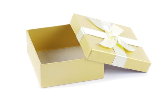 Christmas box gifts with satin bow isolated on white background