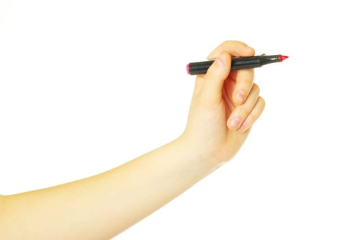 Hand with marker isolated on white background