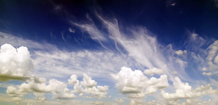 blue sky with clouds and sun