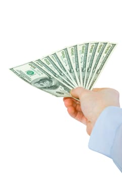 Money in hands isolated on white