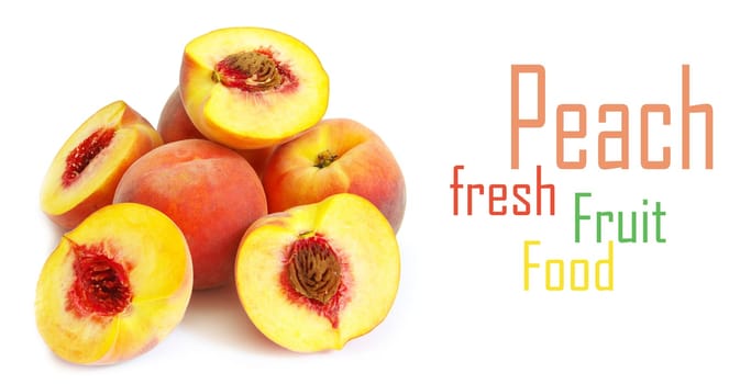 Fresh peach fruits isolated on white background