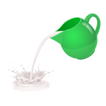 Milk being poured from a green jug.