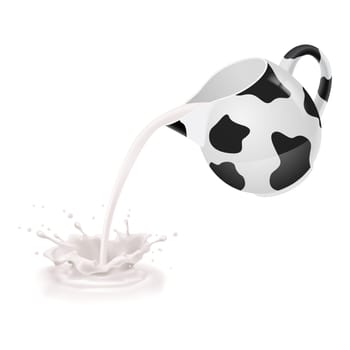Milk being poured from a black-and-white jug.