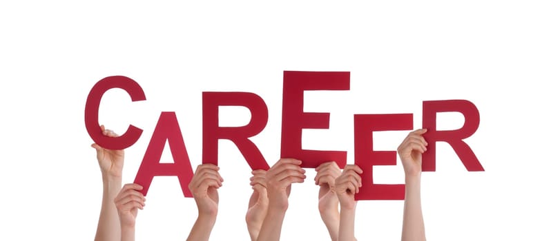 Many Hands Holding the Red Words Career, Isolated