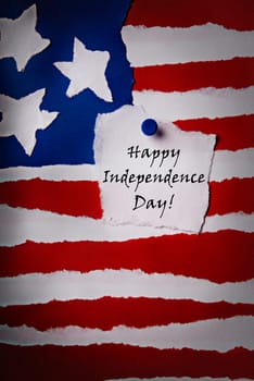 Old American Paper Flag Background with Happy Independence Day Note on it