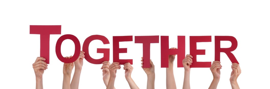 Many Hands Holding the Red Word Together, Isolated