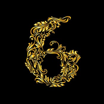 Richly decorated six digit on black background.