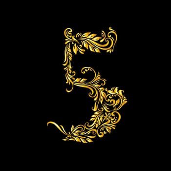 Richly decorated five digit on black background.