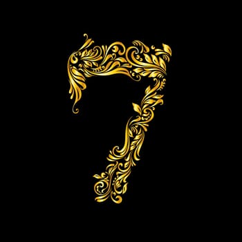 Richly decorated seven digit on black background.