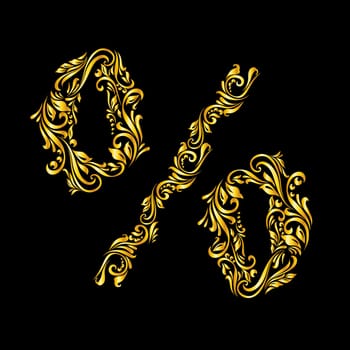 Richly decorated golden percent sign with twirls.
