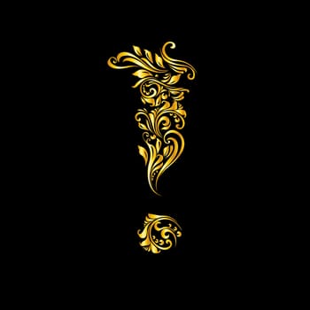 Richly decorated golden mark of exclamation with twirls.