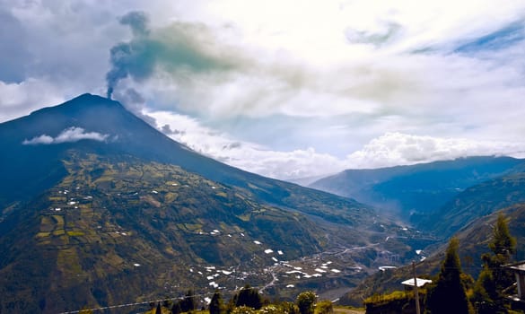 Eruption of a volcano Tungurahua, Cordillera Occidental of the Andes of central Ecuador, South America