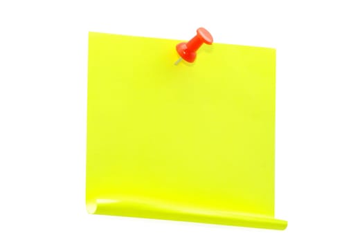 Blank note paper and red paper-clip isolated  on white