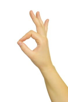 Gesture of the hand on white background