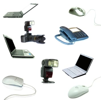 Collection of technology objects isolated on white background