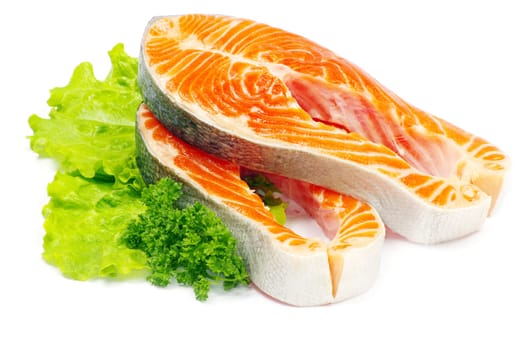 raw salmon and spices isolated