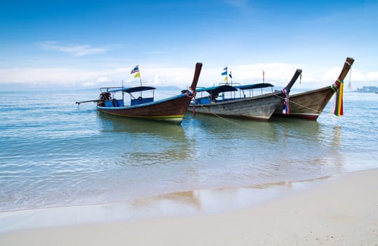 Tropical beach, longtail boats, Andaman Sea, Thailand
