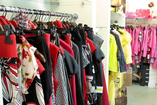 belts and upper clothes in shop