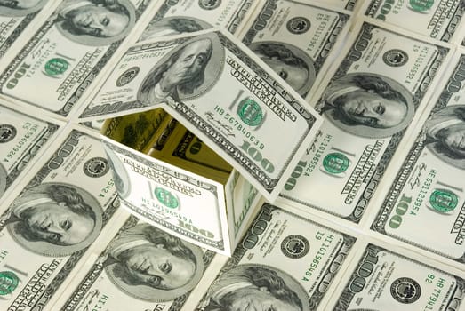 Money house on dollars background