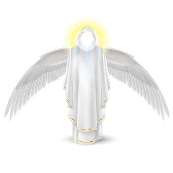 Gods guardian angel in white with wings down. Archangels image. Religious concept