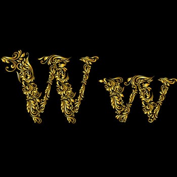 Richly decorated letter 'w' in upper and lower case.