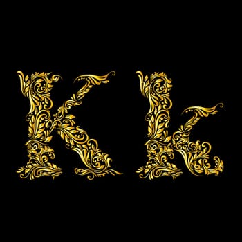 Richly decorated letter 'k' in upper and lower case.