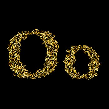 Richly decorated letter 'o' in upper and lower case.